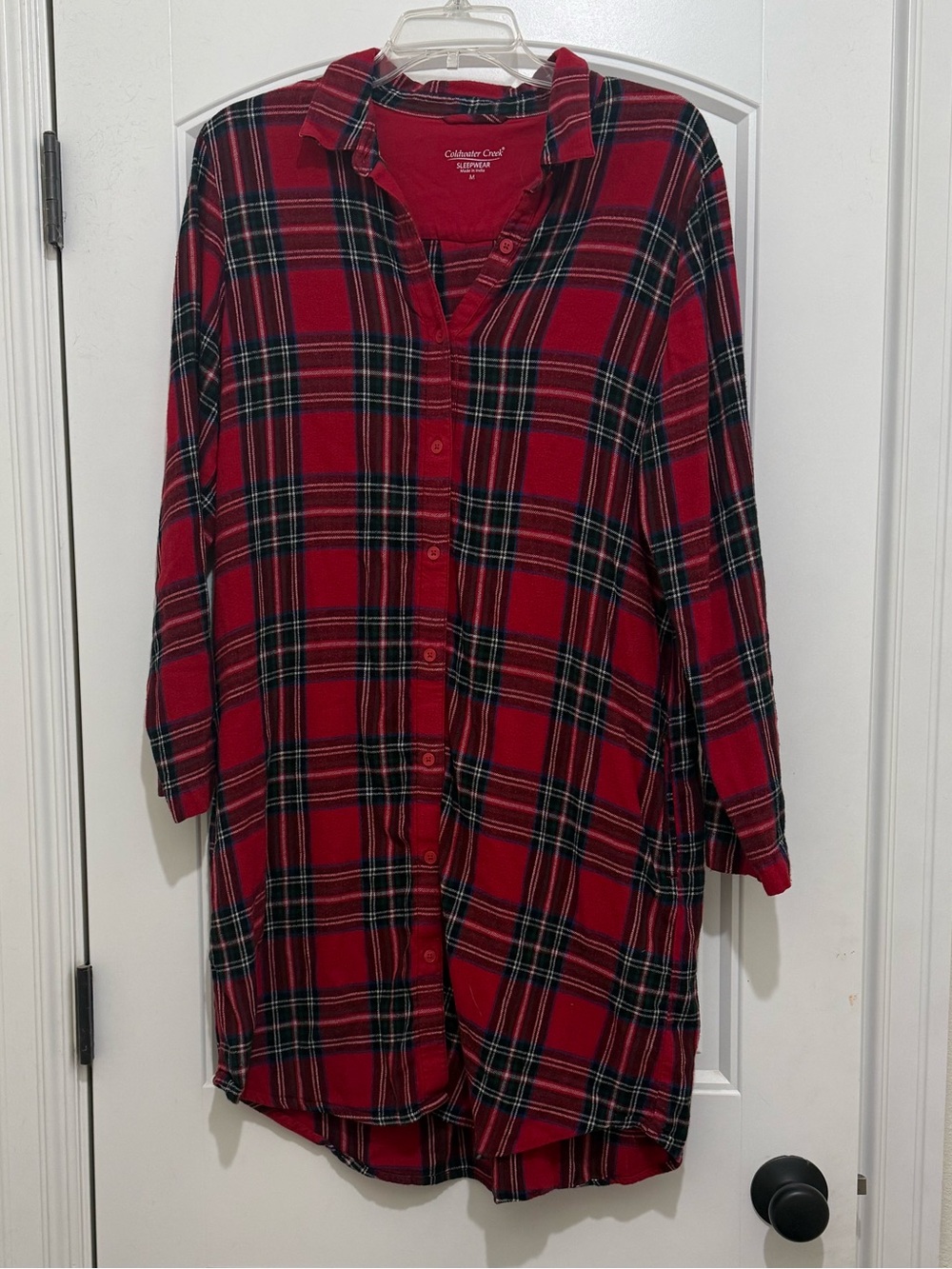 Coldwater Creek Red Plaid Cozy Flannel Sleep Shirt Nightgown - Womens Medium